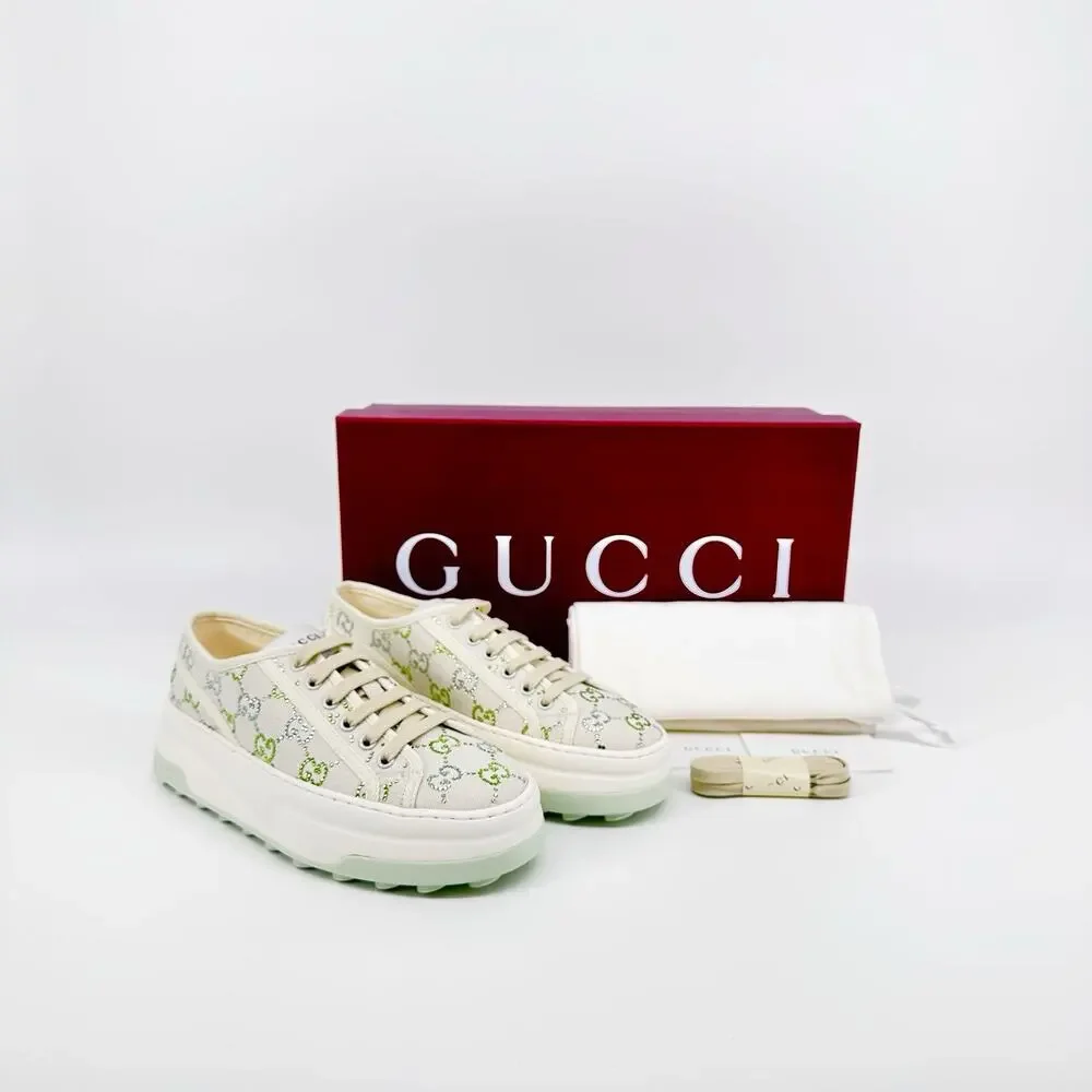 NIB Gucci Tennis 1977 EU 38 US 8 GG Crystal Platform Sneakers Cream White $1,350 - Picture 2 of 12
